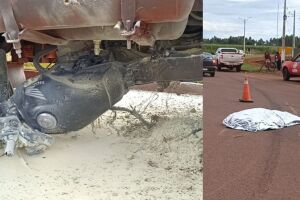 Motociclista morre ao ser arrastado por carreta durante batida em Dourados