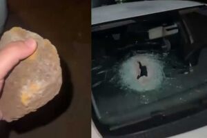 Ve&iacute;culo foi destru&iacute;do com a pedrada