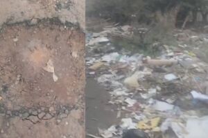 Asfalto 'some' no meio de buracos no Aero Rancho: 'cad&ecirc; o dinheiro do povo?' (v&iacute;deo)