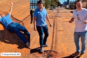Isa Marcondes deita dentro de buraco e critica prefeitura de Campo Grande (v&iacute;deo)