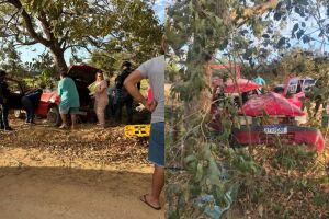 Carro bate em &aacute;rvore e casal fica preso &agrave;s ferragens na MS-339