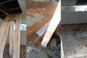 Obra abandonada de pra&ccedil;a vira alvo de vandalismo e preocupa moradores do Serra Azul (v&iacute;deo)