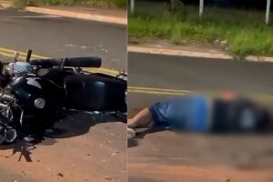 Motociclista fica ensanguentado em acidente no Jardim Am&eacute;rica (v&iacute;deo)