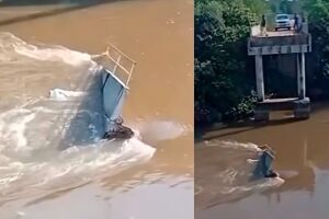 Ponte desaba e motorista de carreta morre no Rio Taquari (v&iacute;deo)