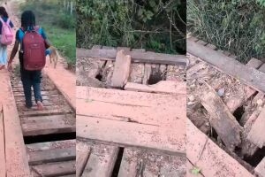 Ponte deteriorada obriga m&atilde;e a percorrer 2 km para garantir ida das filhas &agrave; escola em Terenos