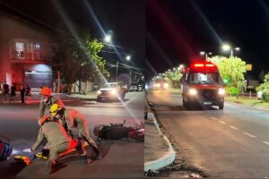 Motociclista fica ferida em acidente envolvendo caminhonete em Ivinhema (v&iacute;deo)