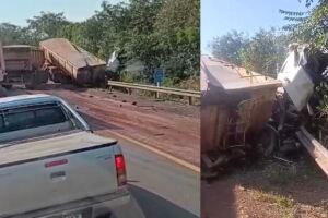 Carreta com min&eacute;rio se envolve em acidente na BR-262 pr&oacute;ximo ao Salobra
