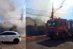 Inc&ecirc;ndio atinge duas casas abandonadas no Centro de Campo Grande (v&iacute;deo)