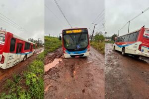 &Ocirc;nibus atola e quase tomba em rua cheia de lama e buracos no Recanto das Paineiras