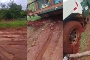 Caminh&atilde;o atola e motociclista cai em ruas tomadas pela lama no Colibri I (v&iacute;deo)