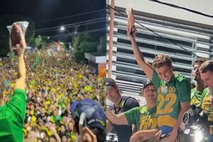 Nikolas joga picanha para apoiadores em MG: 'Lula n&atilde;o deu, mas Fl&aacute;vio deu' (v&iacute;deo)