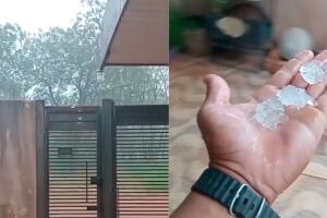 Chuva de granizo atinge Jardim Noroeste e transforma rua de terra em 'rio' (v&iacute;deo)