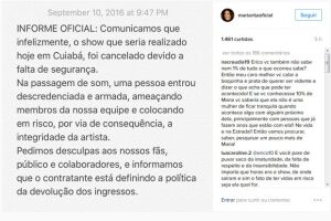 Maria Rita cancela show em Cuiabá após receber ameaças