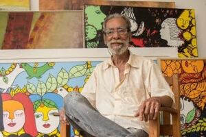 Artista plástico Ilton Silva pinta telas ao vivo em Corumbá durante o Festival América do Sul Pantanal