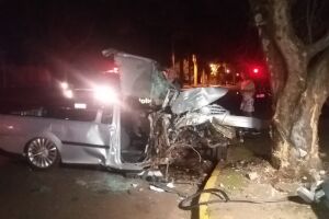 Um morre e outro fica em estado grave após motorista bater carro em árvore