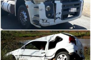 Idoso fica ferido ao ter carro atingido por caminhão na BR 158