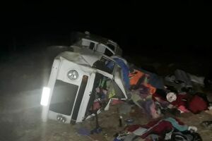 Kombi atropela anta e capota na MS-112; seis ficam feridos