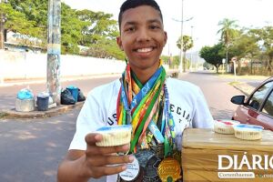 Para não desistir de sonho olímpico, atleta corumbaense vende pavê nas ruas da cidade