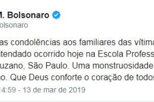 "Covardia sem tamanho", diz Bolsonaro sobre massacre