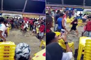Mulher bate cabeça em mureta durante briga generalizada em festa junina
