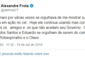 Em seu Twitter, Frota afirma que Bolsonaro se orgulhava de mostrar sua milícia em ação