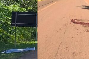 Motociclista atropela ciclista, bate em placa e morre na BR-163