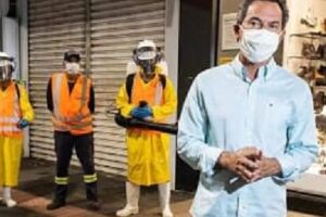 Marquinhos acompanha desinfecção com hipoclorito na 14 de Julho e Mercadão