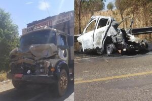 Duas pessoas morrem carbonizadas em acidente entre carro e caminhão em Paranaíba