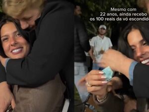 A boiadeira entregou a av&oacute; e foi repreendida de forma bem-humorada: 'cala a boca, menina'