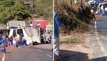 Grupo ignora motorista de caminhão morto e saqueia carga de cerveja em MG 