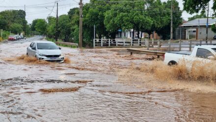 Chuva alagou ruas em Campo Grande e deixou rastro de lixo e sujeira em avenida