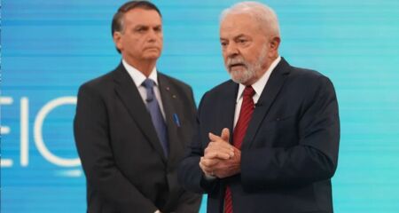 Lula e Bolsonaro durante debate da TV Globo