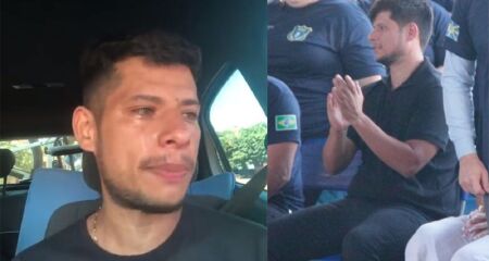 Tiago chorou durante evento em escola da prefeitura 