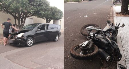 Carro invade preferencial e bate em motociclista no Jardim Bela Vista