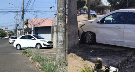 Acidente entre dois carros quase derruba muro na Vila Almeida; ninguém ficou ferido 