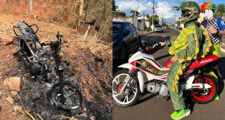 A motocicleta era usada em shows de manobras radicais, o qual Flávio Brito atua como Jacaré do Brejo