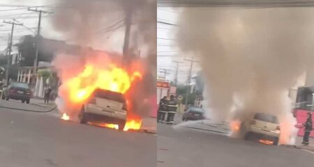 Uma viatura do Corpo de Bombeiros foi acionado e esteve no local para o controle das chamas