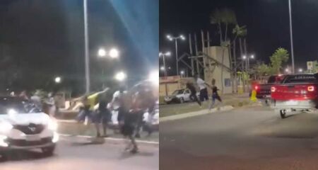 Com gritos e garrafadas briga generalizada toma conta de parque em Ribas do Rio Pardo (vídeo)