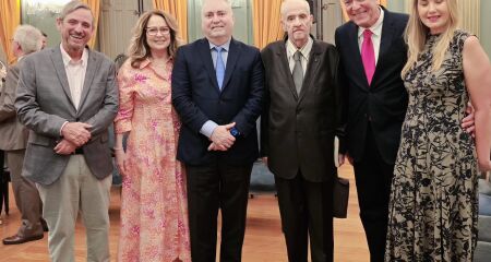 Bosco, o presidente da ABL Merval Pereira e Henrique de Medeiros