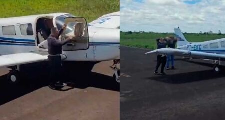 Avião no momento em que foi interceptado no aeroporto 