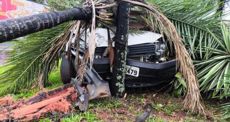 O carro ficou com a frente completamente destruída