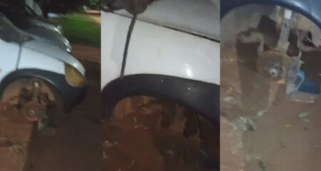 Morador encontrou o seu carro sem a roda dianteira 