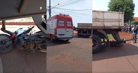 Idoso motociclista tem pé decepado em acidente com carreta em Dourados 