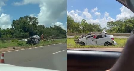 Veículo ficou bastante destruído após o impacto