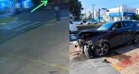 SUV de luxo ficou com a frente destruída após o acidente