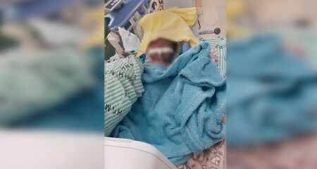 Internada com bronquiolite, pequena Ediana Maitê respira com ajuda de bala de oxigênio na emergência