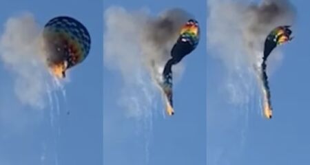 Os bombeiros militares atuam no socorro após queda de balão de pegou fogo e caiu enquanto sobrevoava Praia Grande, em Santa Catarina