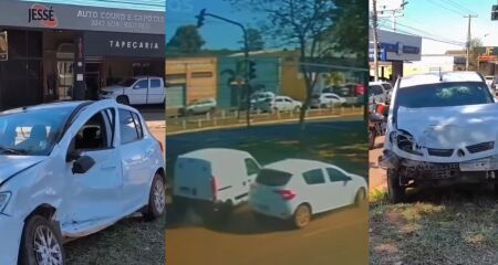 Motorista do Sandero tentou conversão à esquerda e foi atingido por outro veículo, que acabou colidindo contra uma árvore.