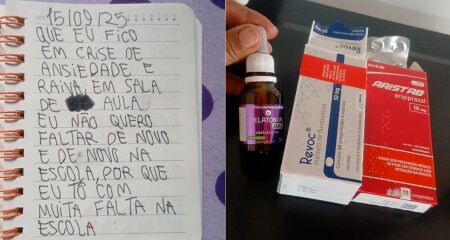 Desabafos escritos no caderno do menino e remédios utilizados agora