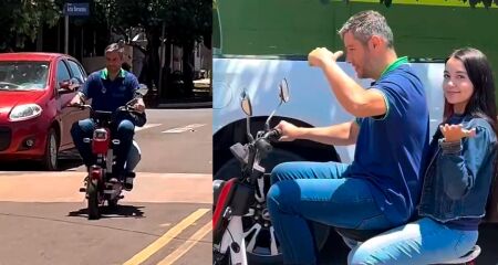 Diretor da EEESB em sua moto buscando aluna para exame